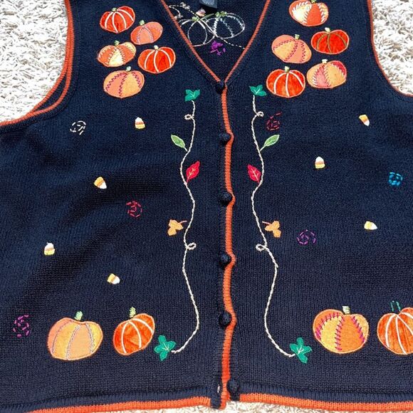 Vintage Studio Treat Knit Halloween Fall Autumn Vest Size XL - Picture 6 of 10